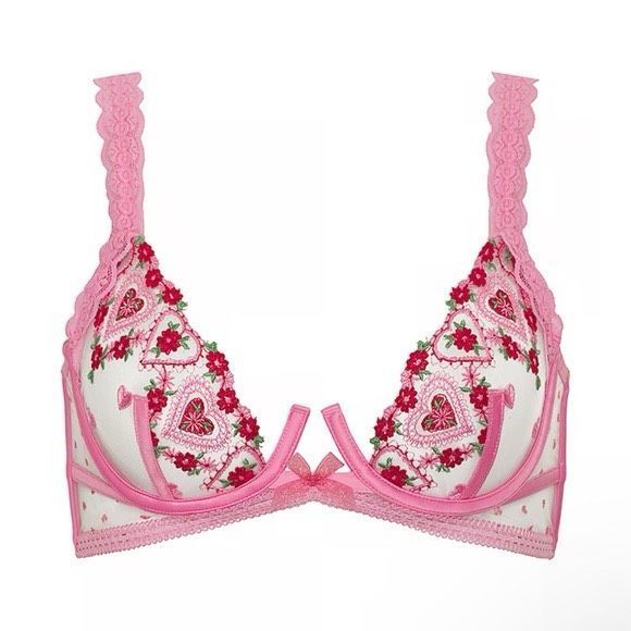 NWT For Love & Lemons Doiley Heart Bra In Pink Size 34C - Picture 1 of 5